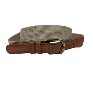 Coach Leather Canvas Linen Belt Brass Buckle Women's Minimalist Chic Natural